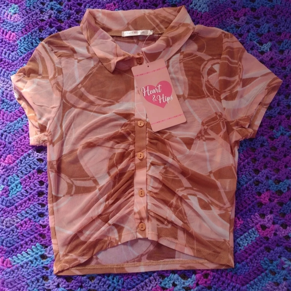 HEART & HIPS Junior's NWT'S Sheer 90s Style Crop Top Size M (Fits Small)
